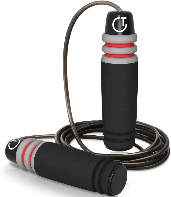 Gritin Skipping Rope Speed Jump Rope Soft Memory Foam Handle Tangle-free Adjust 