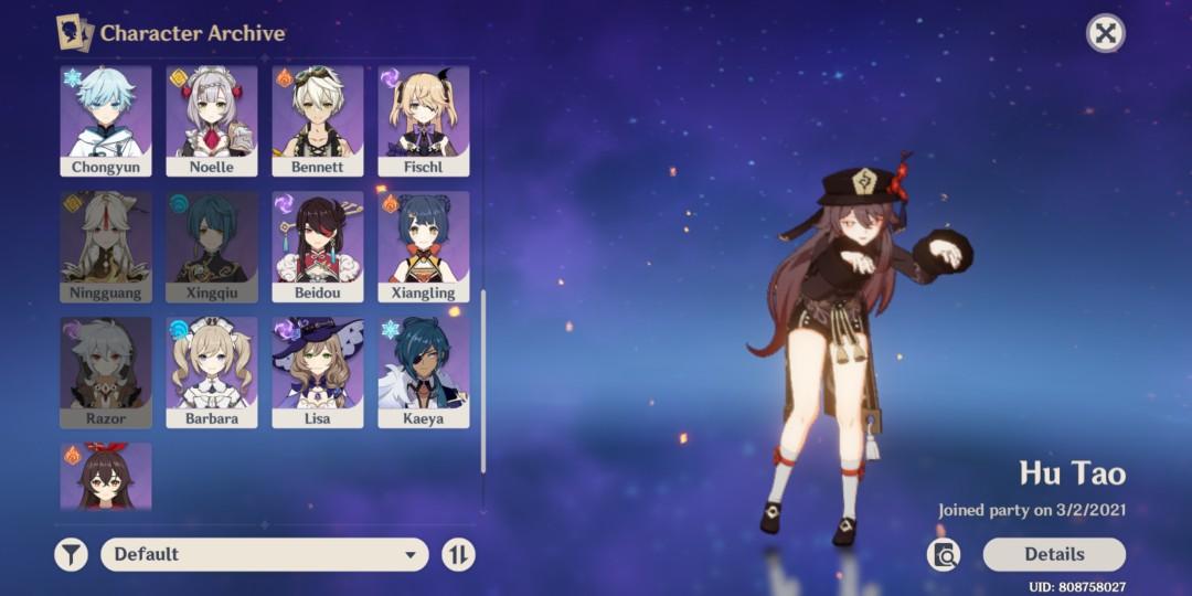 WTS Genshin Impact AR 21 Account Hu Tao + Xiao + Qiqi
