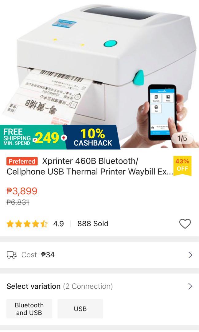 Xprinter 460B Bluetooth(Cp) and USB Thermal Printer for Lazada & Shopee ...