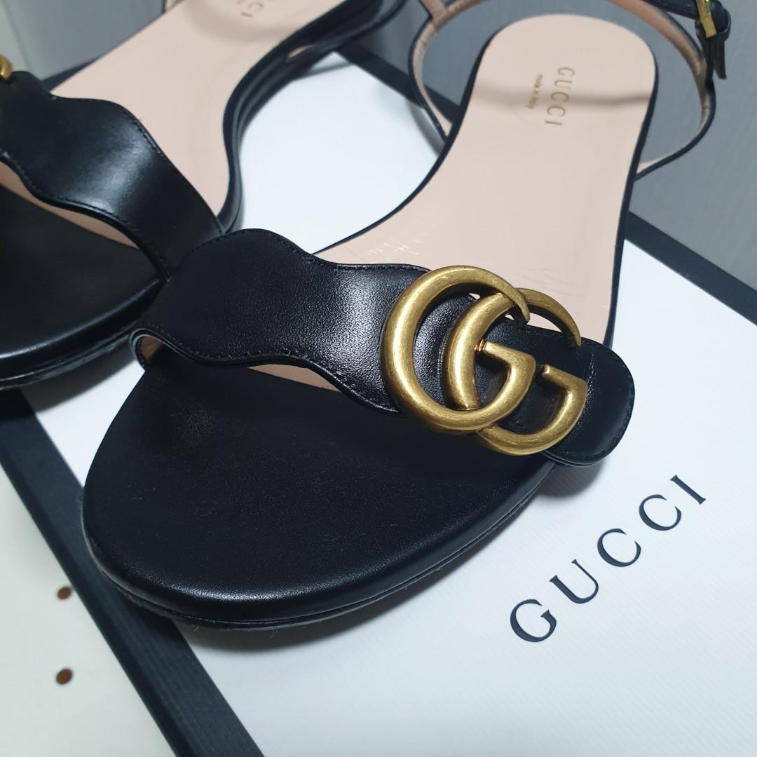 Gucci marmont double g flat leather sandals sales