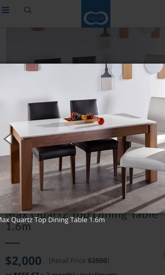 Cellini White quartz teak wood dining table marble table, Furniture