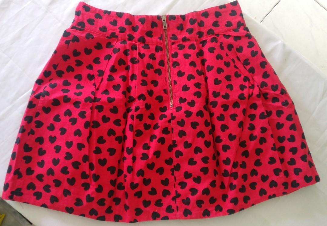 H\u0026M red heart printed skirt, Women's