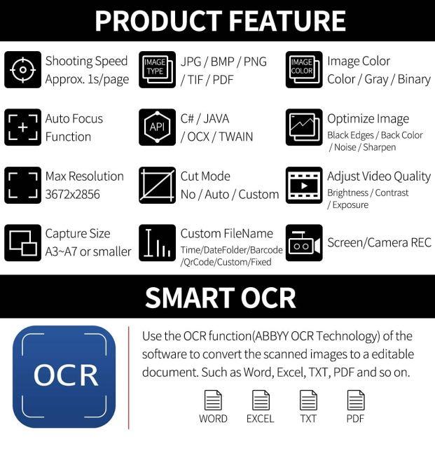 Kinghun KC6A07 Book & Document Camera, 8MP High Definition Portable