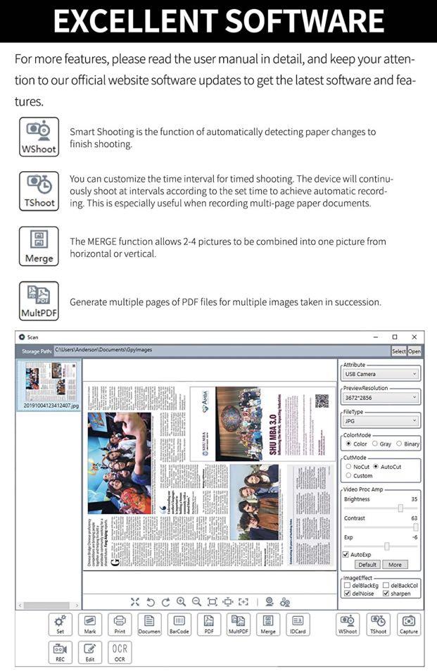 Kinghun KC6A07 Book & Document Camera, 8MP High Definition Portable