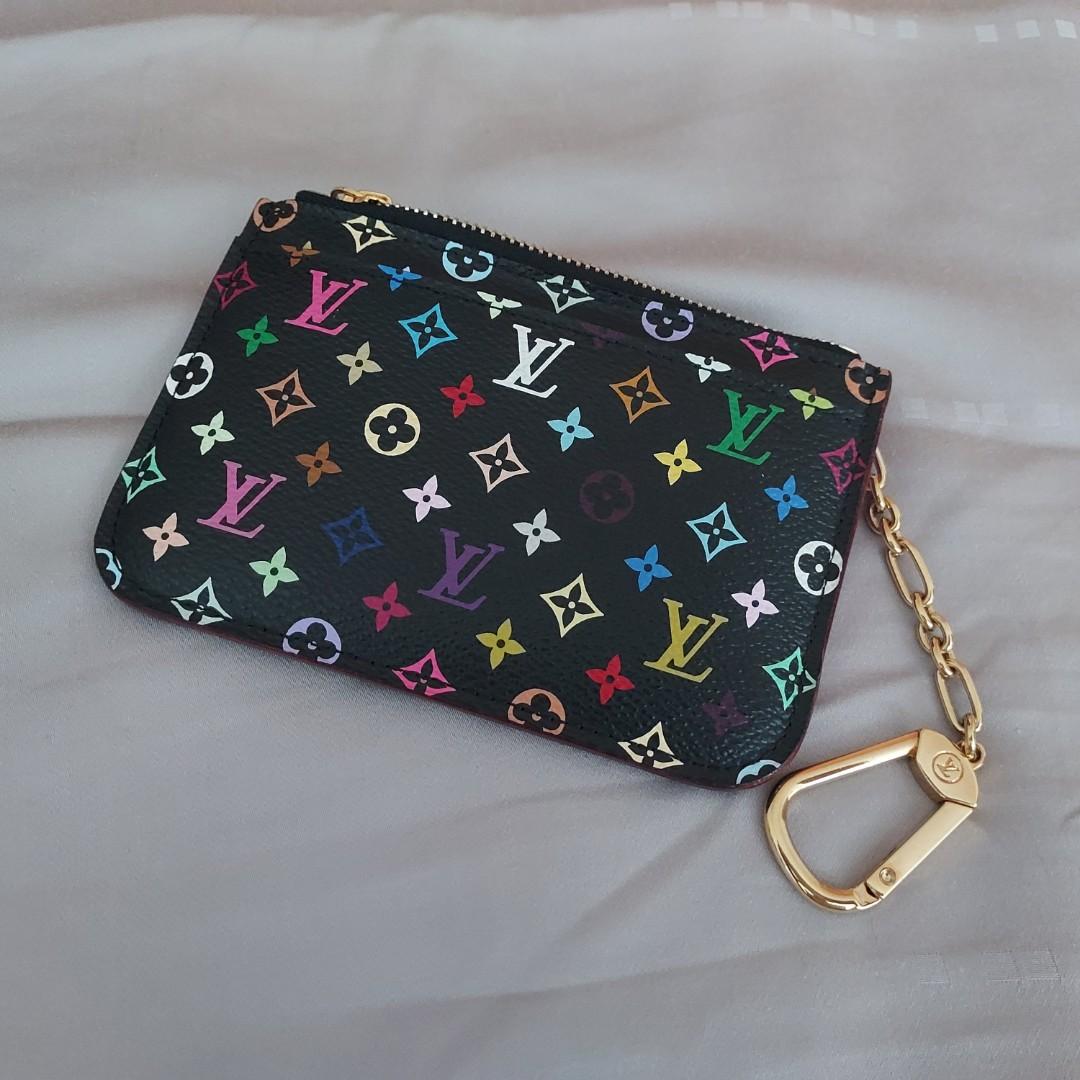 Louis Vuitton Black Monogram Multicolor Key Pouch Pochette Cles Keychain  861264