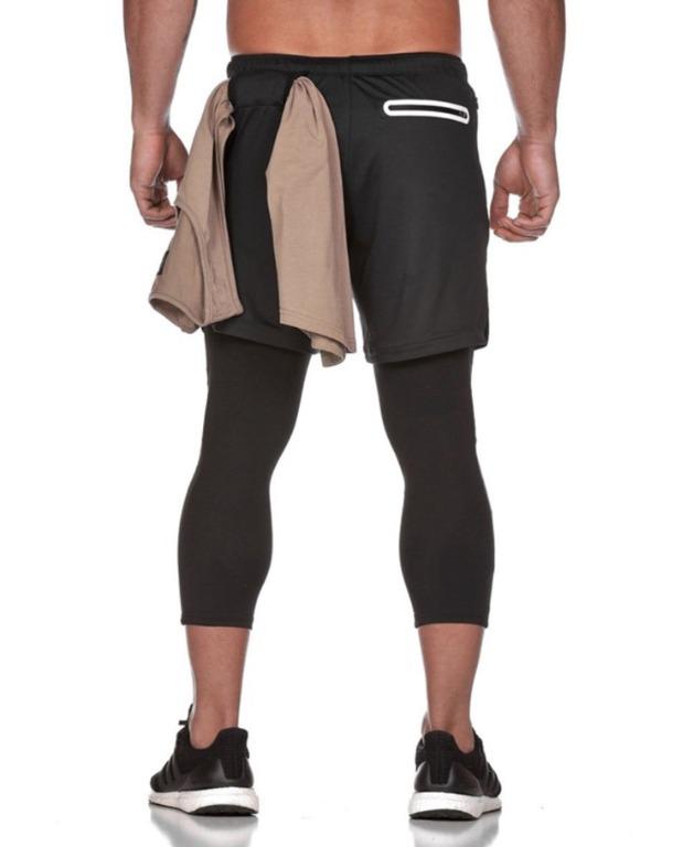 Mens gym leggings with shorts sale