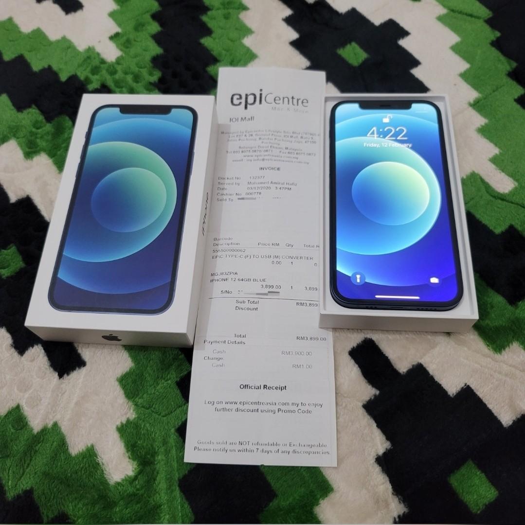 NEW ! iPhone 12 64gb Blue Fullset by Apple Malaysia Official 