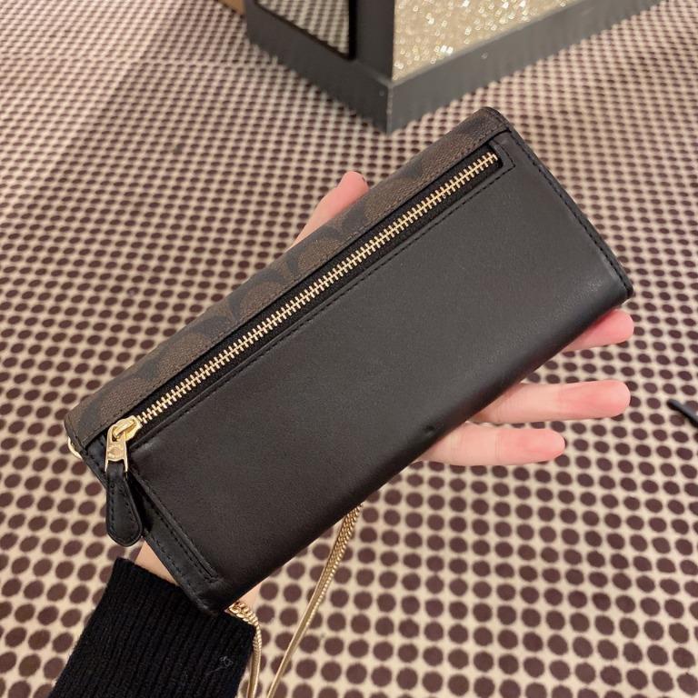 PREORDER COACH Slim Envelope Wallet With Chain In Blocked Signature Canvas C1910