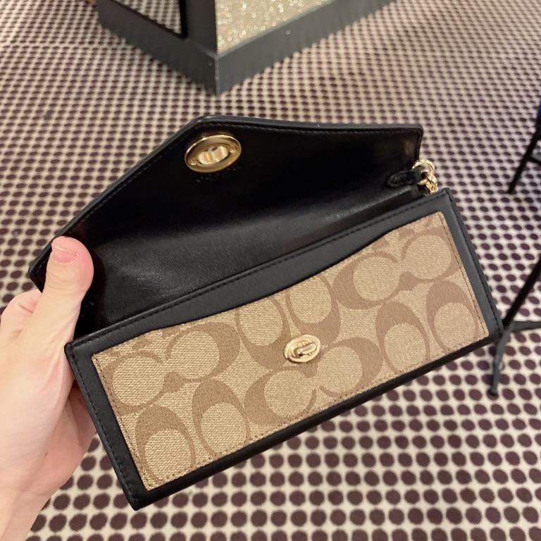 PREORDER COACH Slim Envelope Wallet With Chain In Blocked Signature Canvas C1910