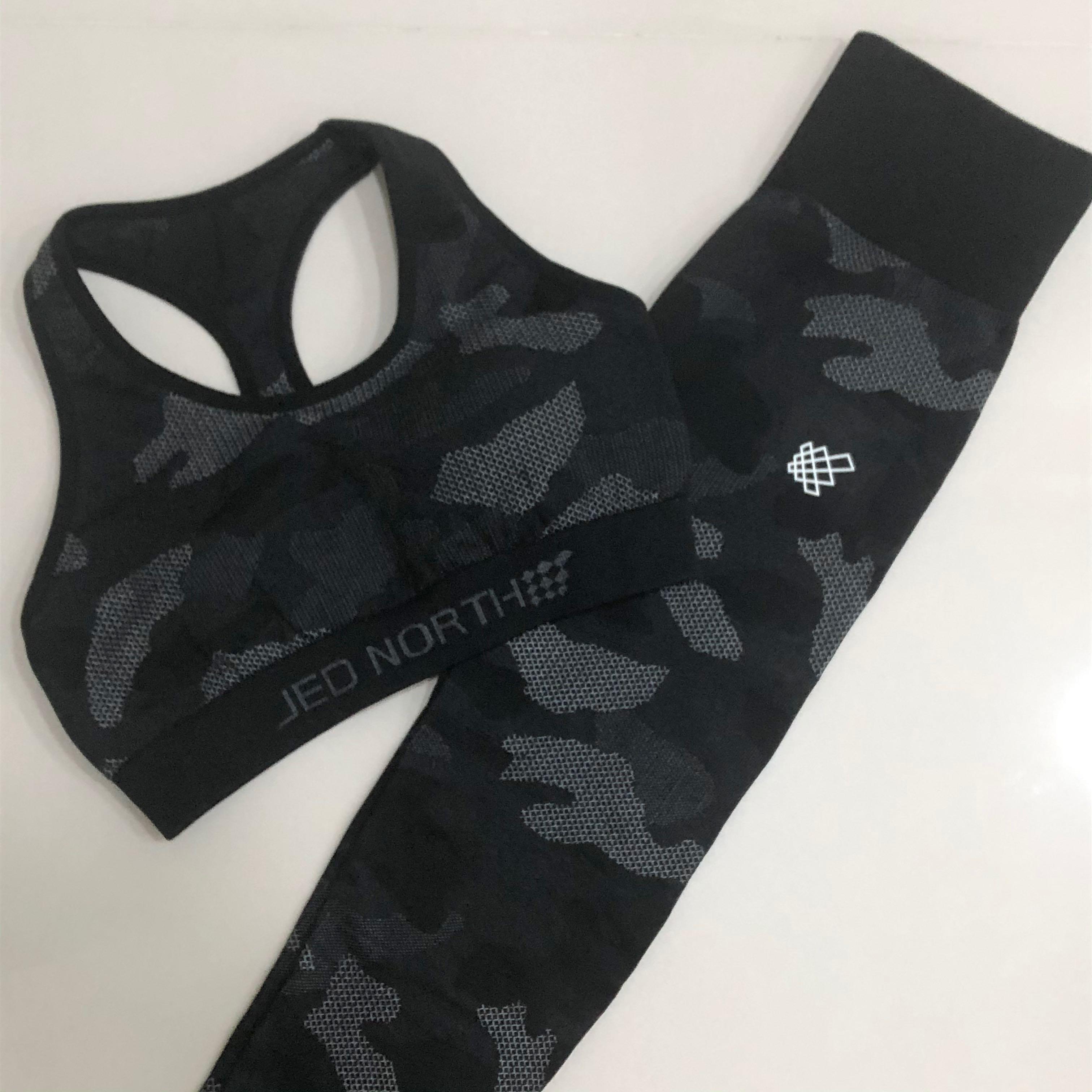 Set Jed North Flora Seamless Camo Sports Bra Leggings Tights XS S Black Gray Camouflage Women s Fashion Activewear on Carousell