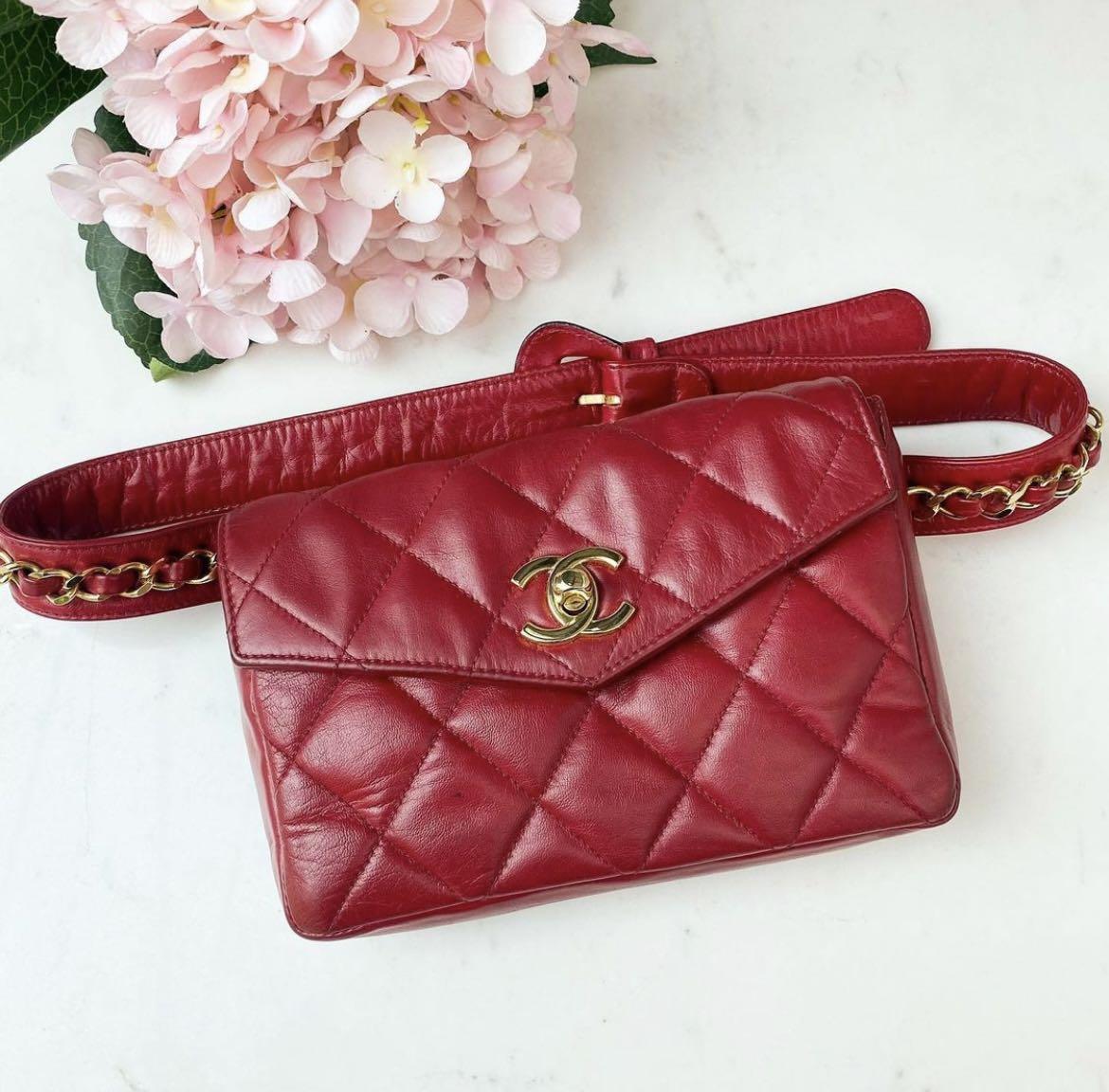 Chanel vintage red clutch/ belt/waist bag