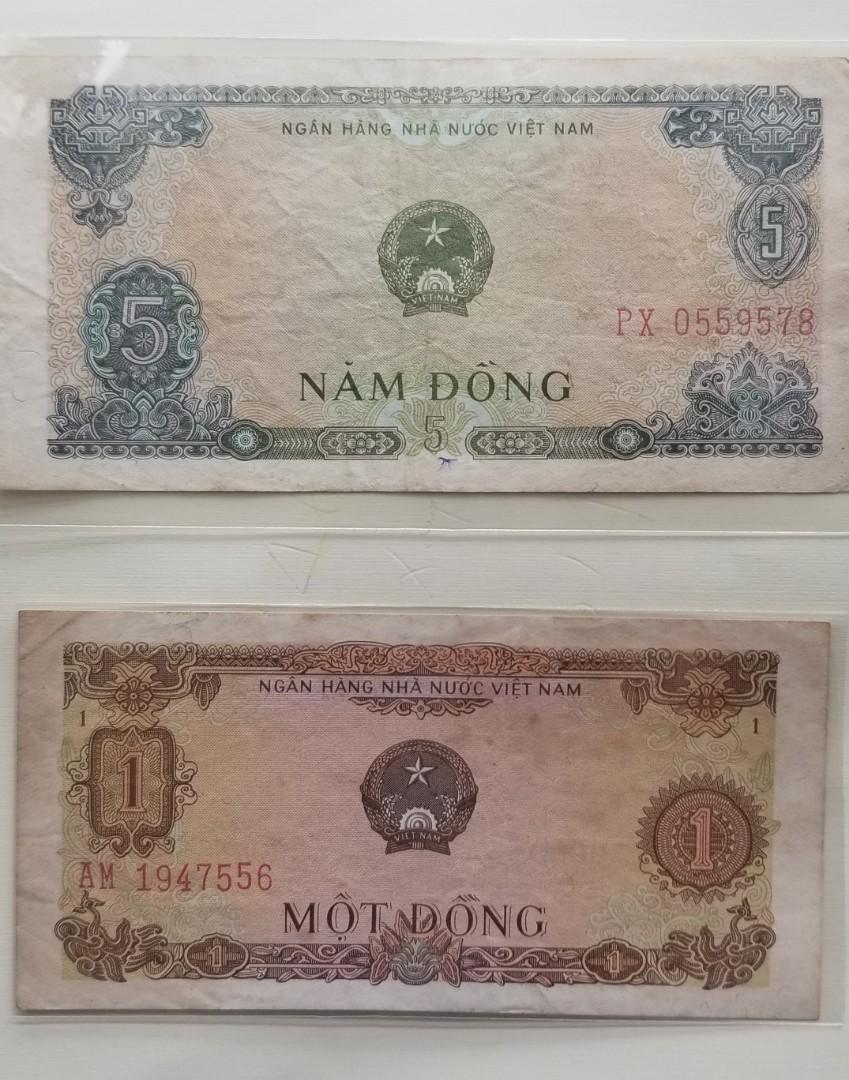 越南鈔票~1976年，1盾及5盾（Vietnam）, 興趣及遊戲, 收藏品及紀念品, 錢幣- Carousell