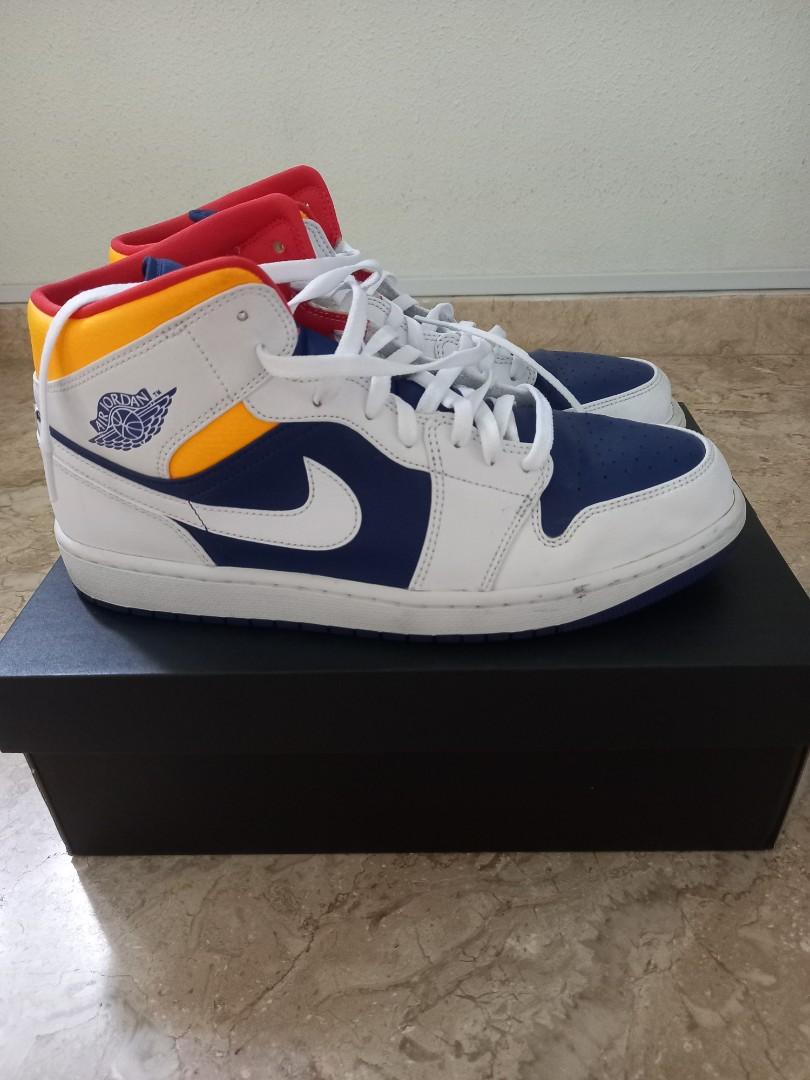 Air Jordan 1 Mid Yellow Blue White Men s Fashion Footwear