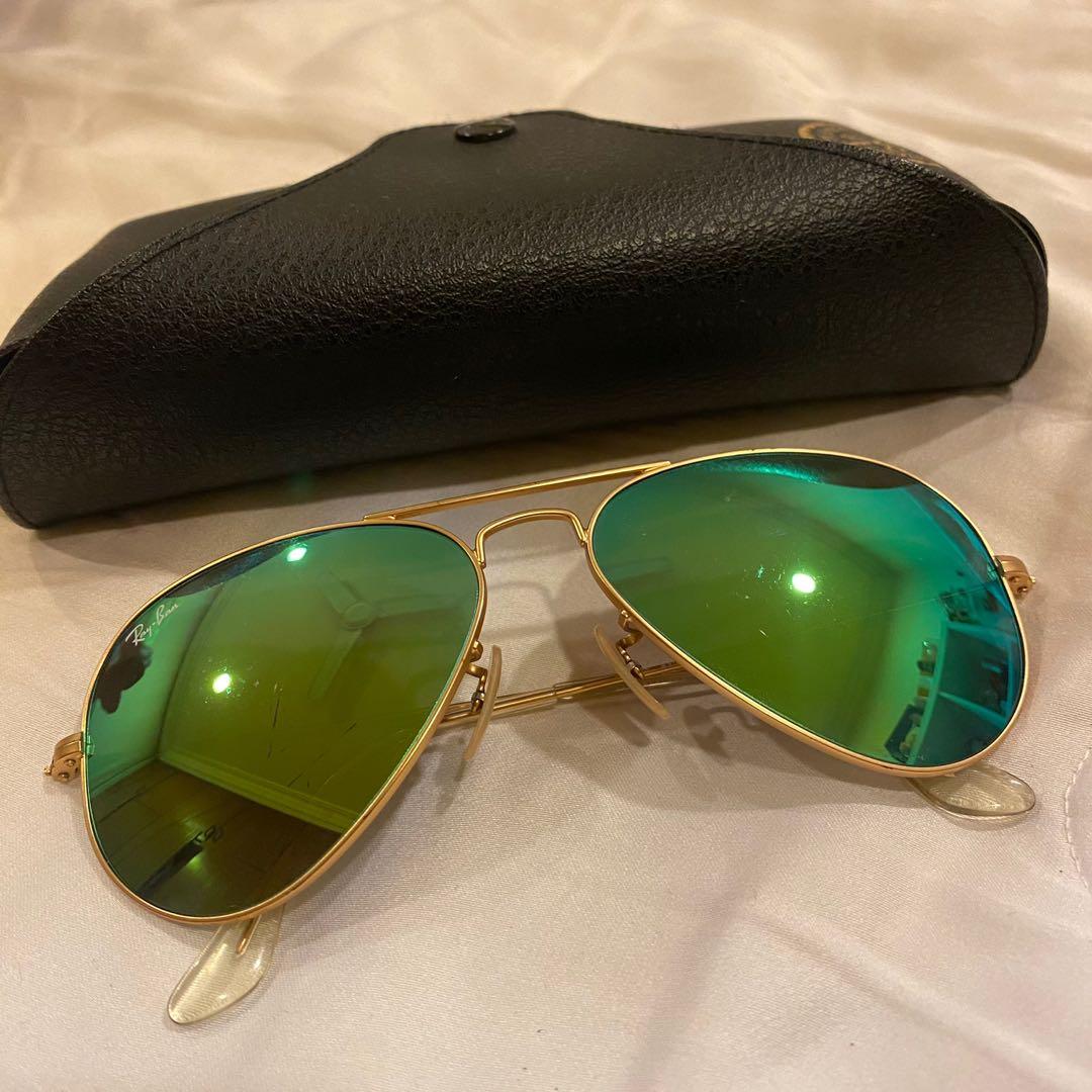 Authentic Ray Ban RB3025 112 19 Aviator Green Flash Reflective Sunglasses