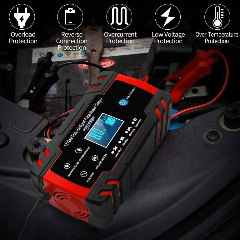 Automotive Battery Charger 12V/8A 24V/4A Trickle Charger Smart Automatic Battery Charger for Car Motorcycle Boat Marine Lawn Mower SLA ATV RV SUV Wet AGM Gel Cell Lead Acid Battery by YONHAN 