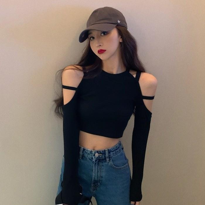 long sleeve crop top cut out
