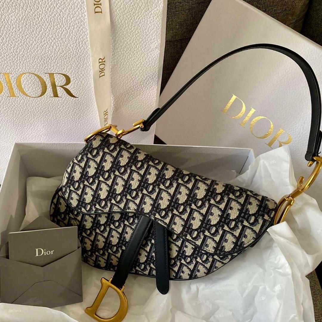 Dior Mini Saddle Bag Beige And Black Oblique Jacquard  Nice Bag