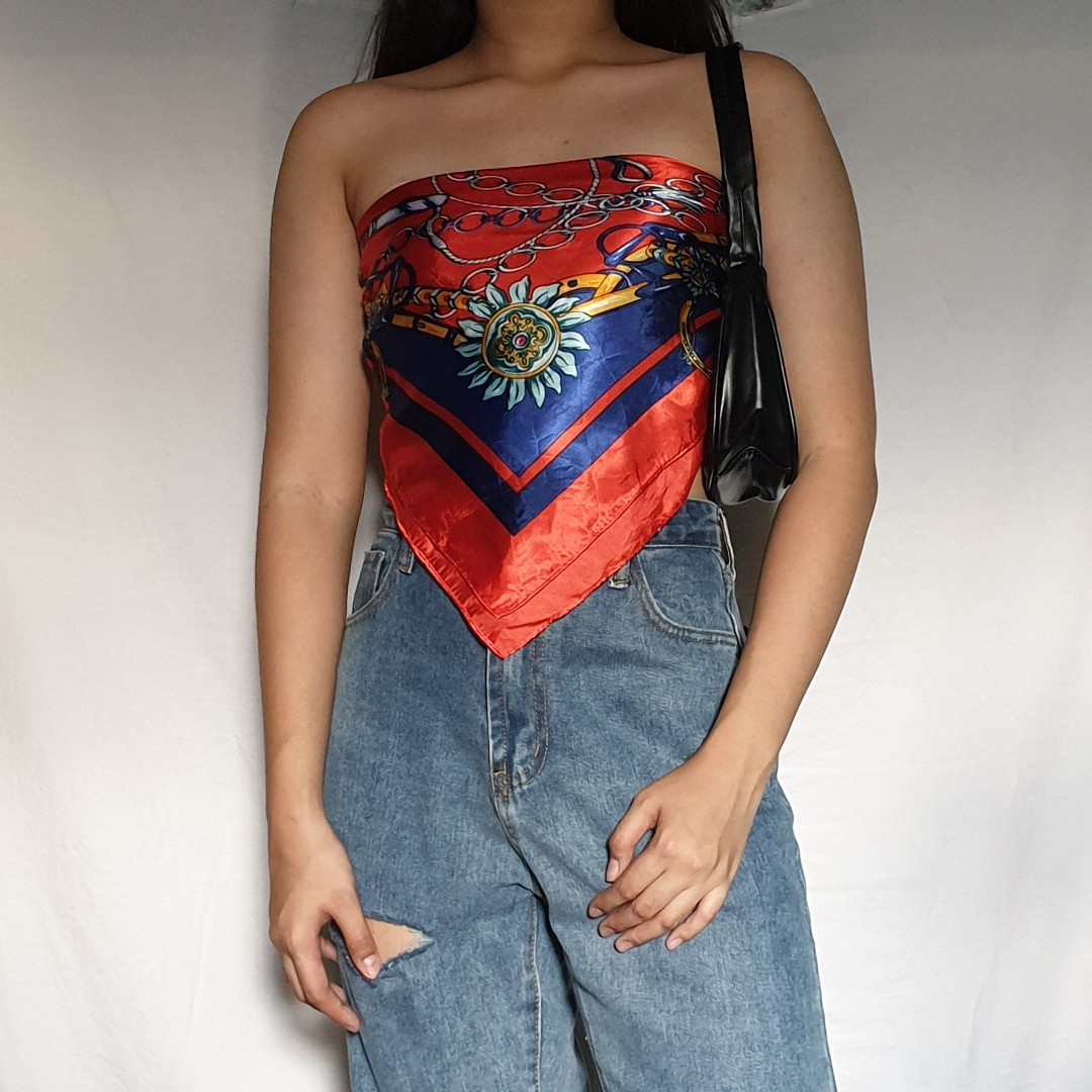 Classic Red Pattern Silk Bandana Scarf Top Women s Fashion