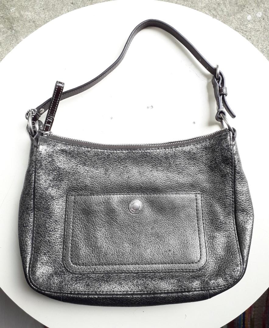 Coach Leather Shoulder Purse Hand Bag Dark Silver Metallic Adjustable  Strap, Women's Fashion, Bags & Wallets, Shoulder Bags on Carousell