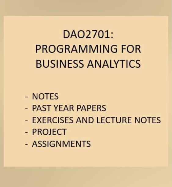 Dao2702 python programming for business analytics (Category: Office & Business Technology) located in Singapore. Submitted by bingbongnicssong (Listing ID 1073581159, Image 1). Description: Chat to buy Sorry for error in the pic, it’s 2702.