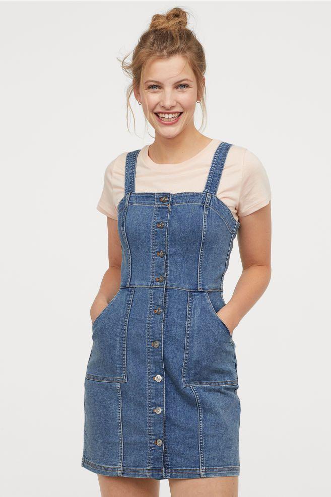 H M Denim Overalls Mini Dress EU34