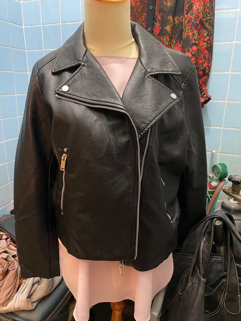 H\u0026M Faux Leather Jacket, Fesyen Wanita