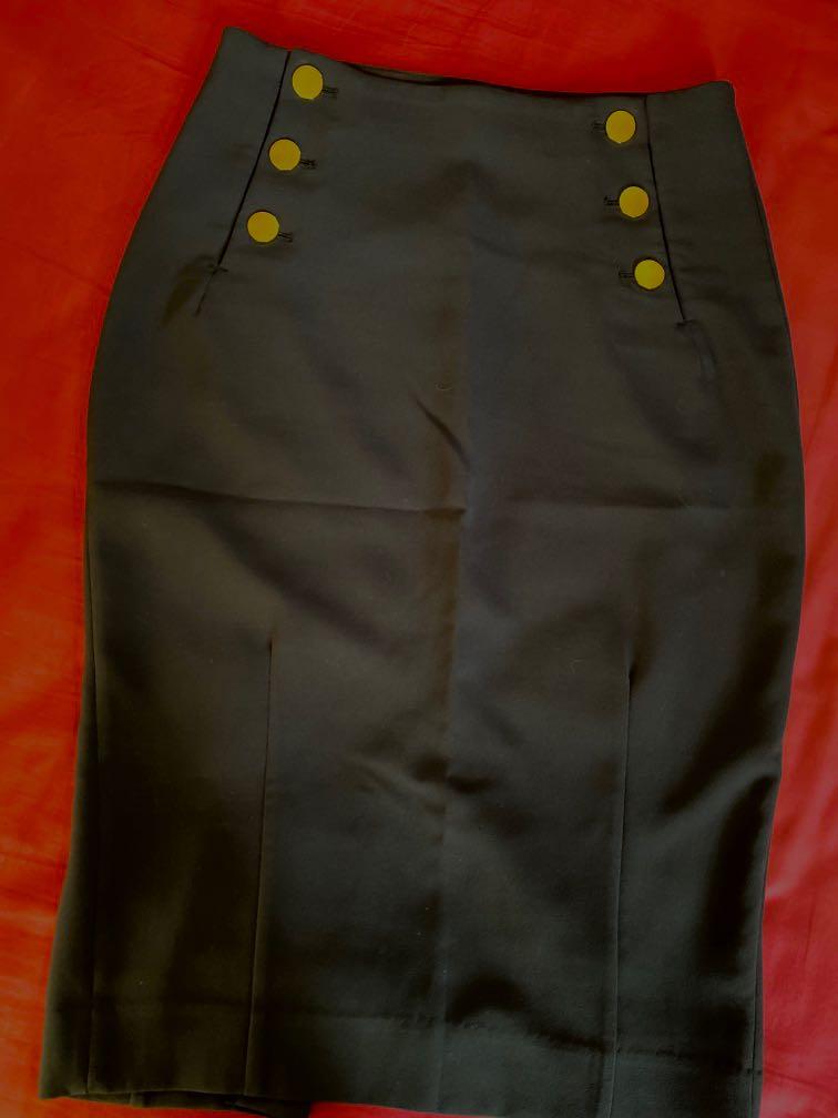 H M gold button pencil skirt Women s Fashion Bottoms Skirts on