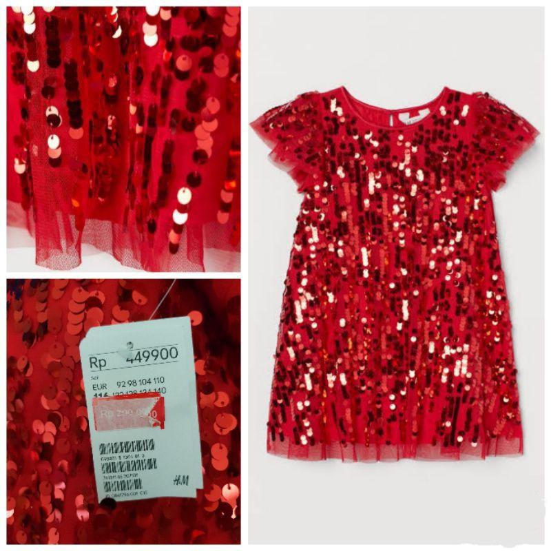 H M Tulle Red Sequin Dress Kids Bayi Anak Baju Anak Perempuan 1 Hingga 3 Tahun Di Carousell