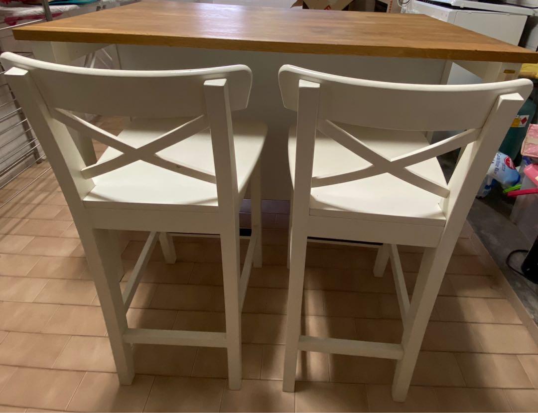 IKEA Stenstorp Kitchen Island with Ingolf Chairs, Furniture & Home