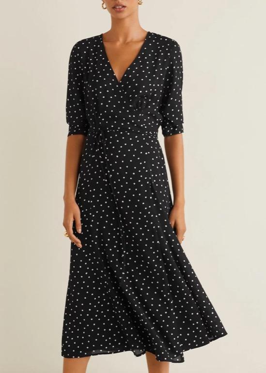 Mango Polka Dot Wrap Dress Women s Fashion Tops Sleeveless on