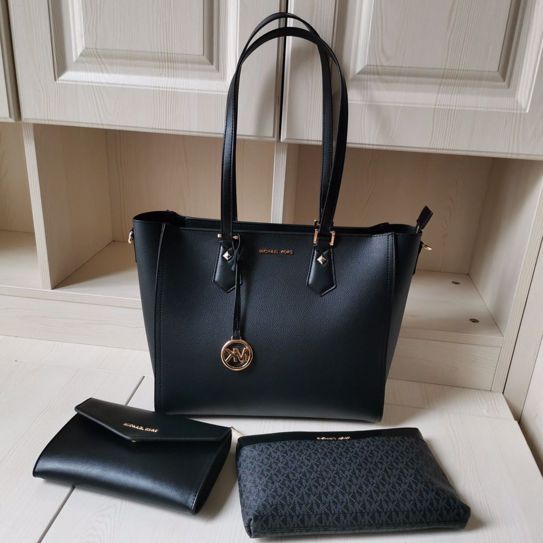 NWT) MICHAEL KORS - KIMBERLY LARGE PEBBLED LEATHER AND LOGO 3-IN-1 TOTE BAG  35H9SKFT9T, Luxury, Bags & Wallets on Carousell