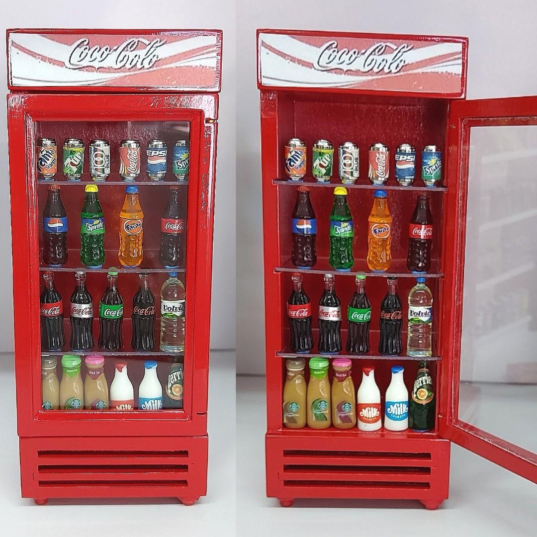 Details about   Dollhouse Fridge Miniature Refrigerator Bottles Coke Cola Water Drinks Thai Cans 