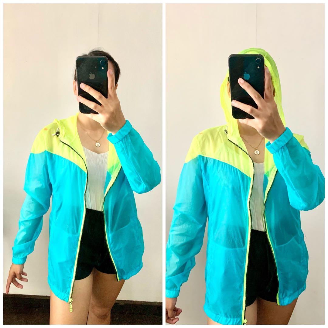 Neon Blue Green Windbreaker Jacket