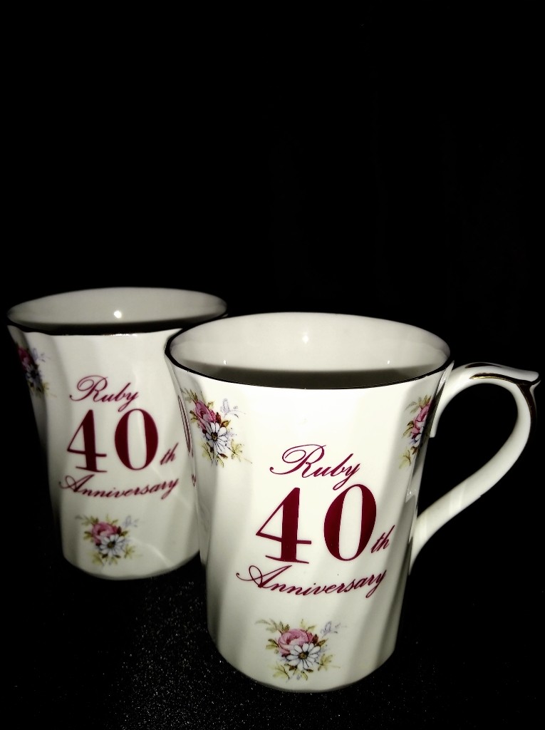 Pair Of 40th Ruby Wedding Anniversary Bone China, Furniture & Home ...