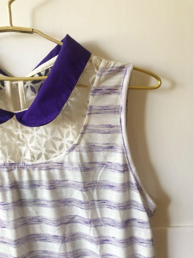 Plains & Prints Violet Striped Sleeveless Top (Category: Sleeveless) located in Quezon City. Submitted by rinaya97 (Listing ID 1073675952, Image 2). Description: Size: L Quality: Like brand-new 🥳 Payment: BPI / Gcash Shipping: GogoExpress/ Shopee (Checkout only; Additional P20) Functional pearl-like Button at the back; Stretchy comfortable fabric; Like brand new .