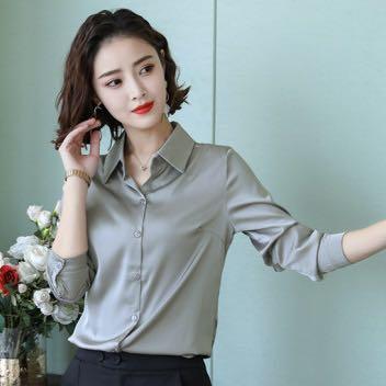 silver grey satin blouse