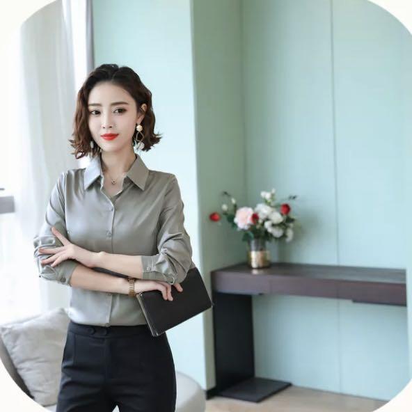 silver grey satin blouse