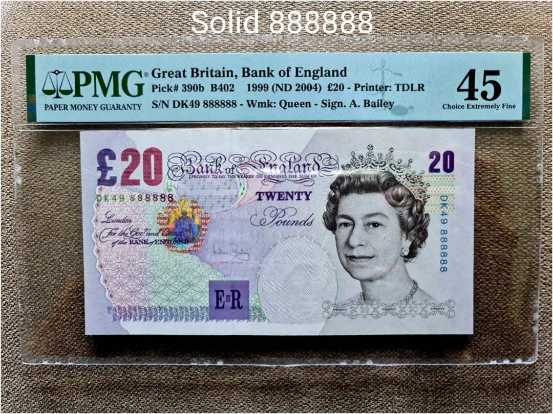 Solid 888888 Bank Of England 20 Great Britain Qe Ii Banknote Pmg 45 Hobbies Toys Memorabilia Collectibles Currency On Carousell