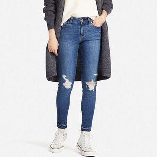 Uniqlo women ultra stretch distressed jeans ripped denim jeans