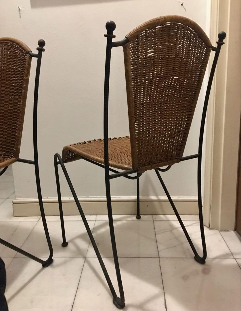 Vintage Pair of Cast Iron & Wicker Chairs, Furniture & Home Living