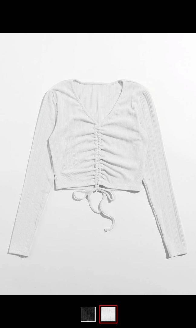 White long sleeve drawstring top Clearance