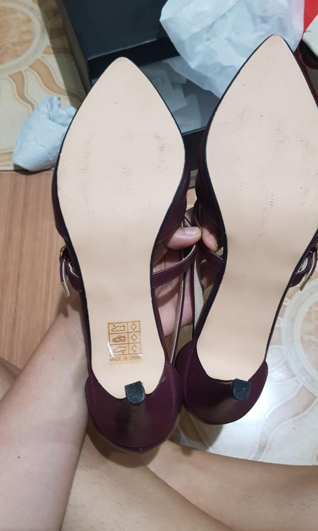 Burgundy caged heels clearance