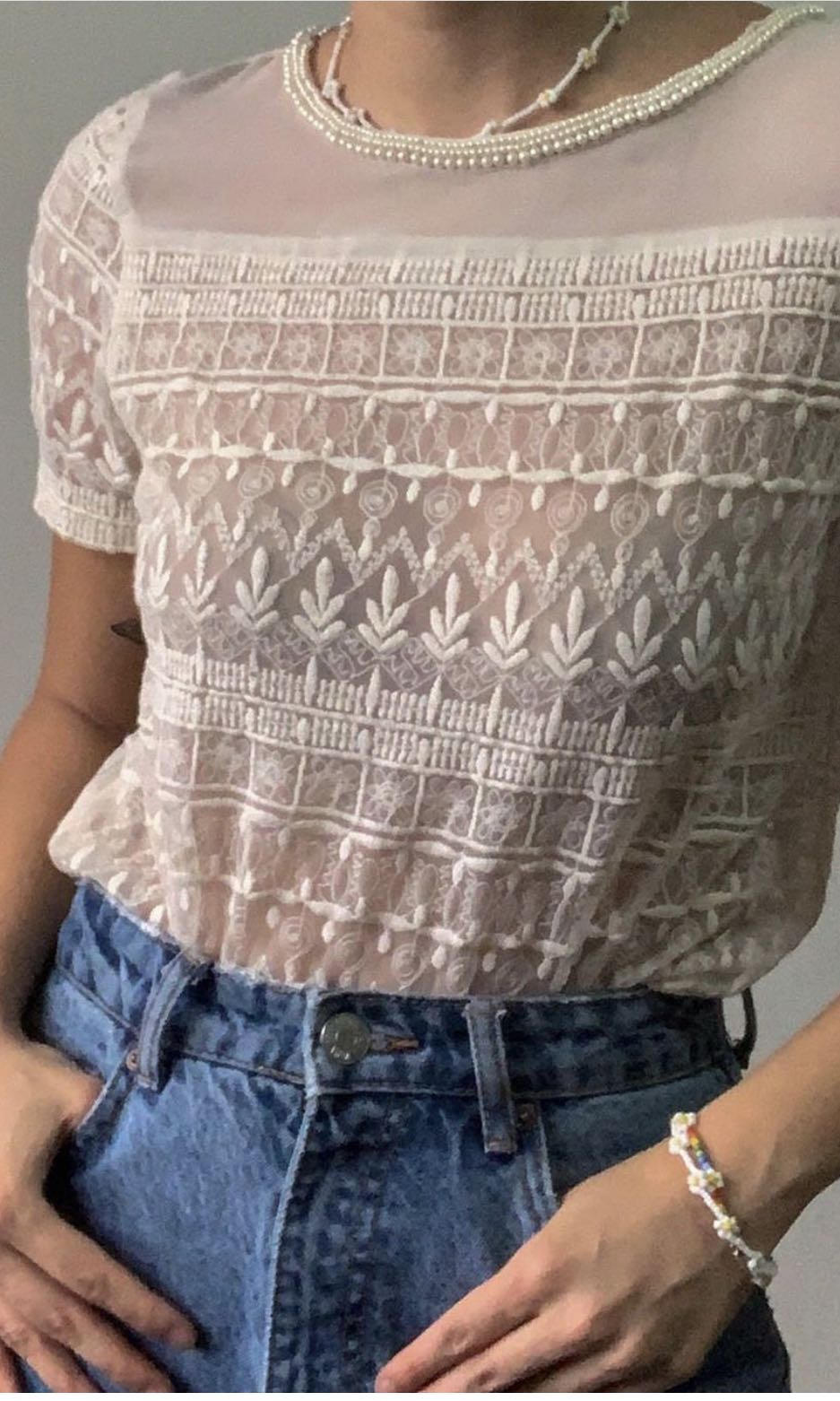 Zara Sheer and Lace top, Women's Fashion, Tops, Sleeveless on Carousell