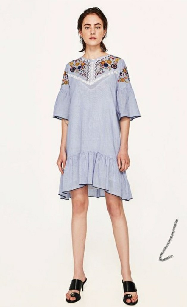 striped embroidered dress