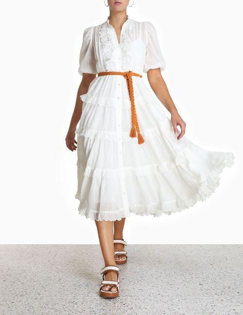 Zimmermann Amelie Scallop Frill Midi Dress, Women's Fashion, Clothes