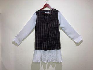 格子長袖洋裝