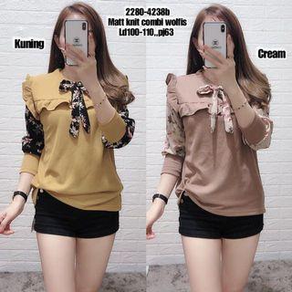 ATASAN  BLOUSE WANITA MATT KNIT COMBI WOLFIS IMPORT