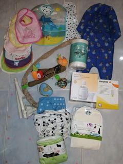 Baby bip, cloth diaper, bottle warmer, supplemental nursing system, wipes,...
