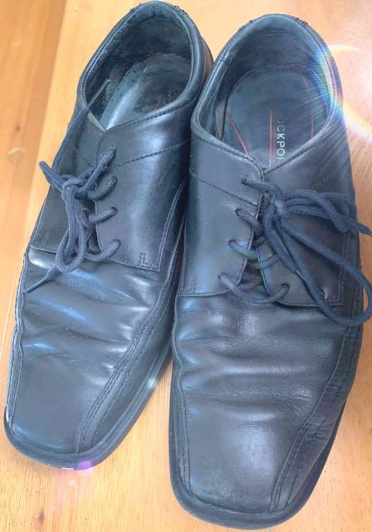 Black Rockport leather lace up shoes with Adidas Torsion technology size 8,  Men's Fashion, Footwear, Dress Shoes on Carousell