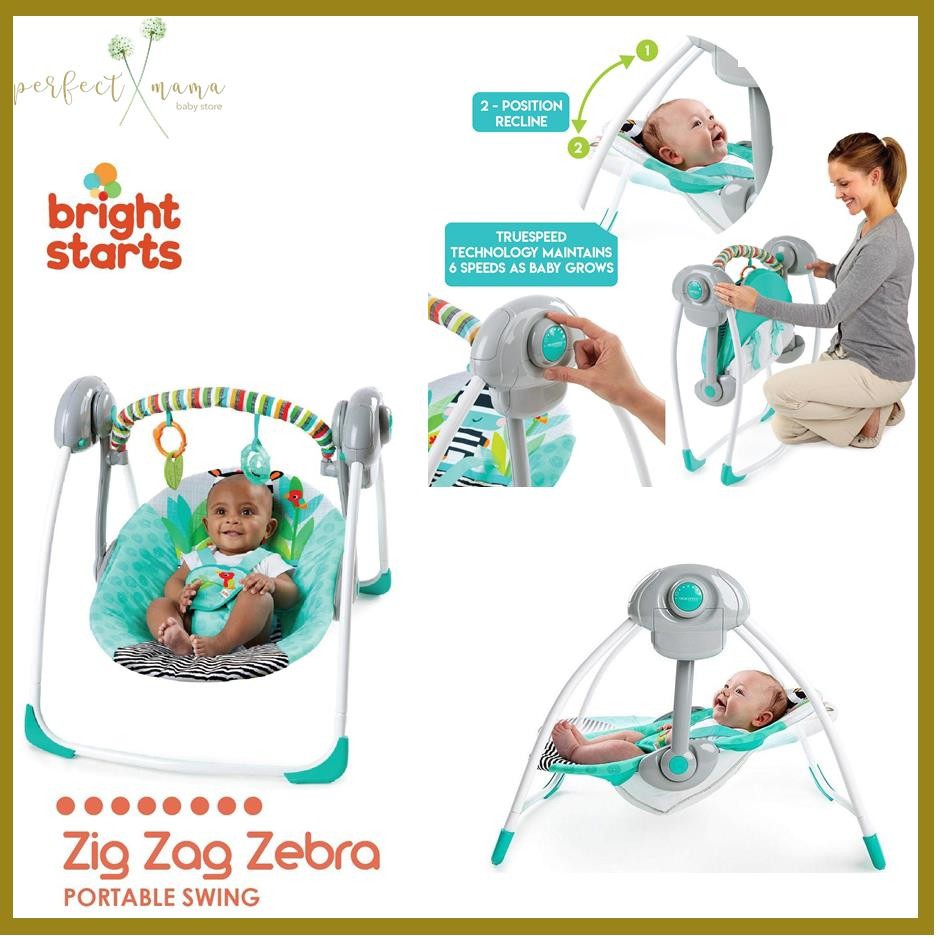 Bright starts Zig Zag Zebra Portable Swing Babies Kids Baby